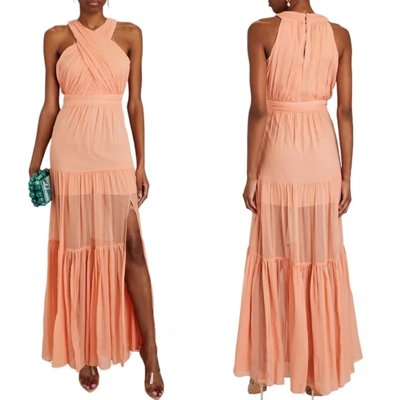 Veronica Beard | Dresses | Veronica Beard Orange Coral Florencia Cross  Front Silk Maxi Chiffon Dress 2 | Poshmark